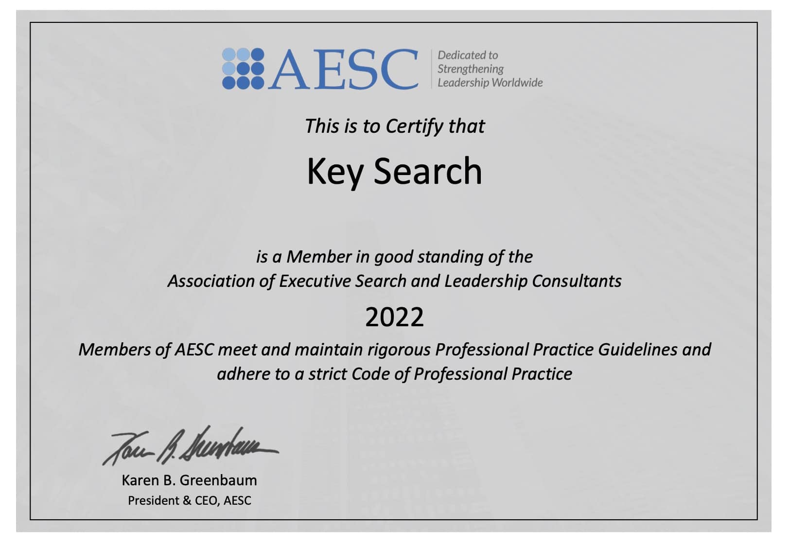 Key Search - AESC - Member Certificate